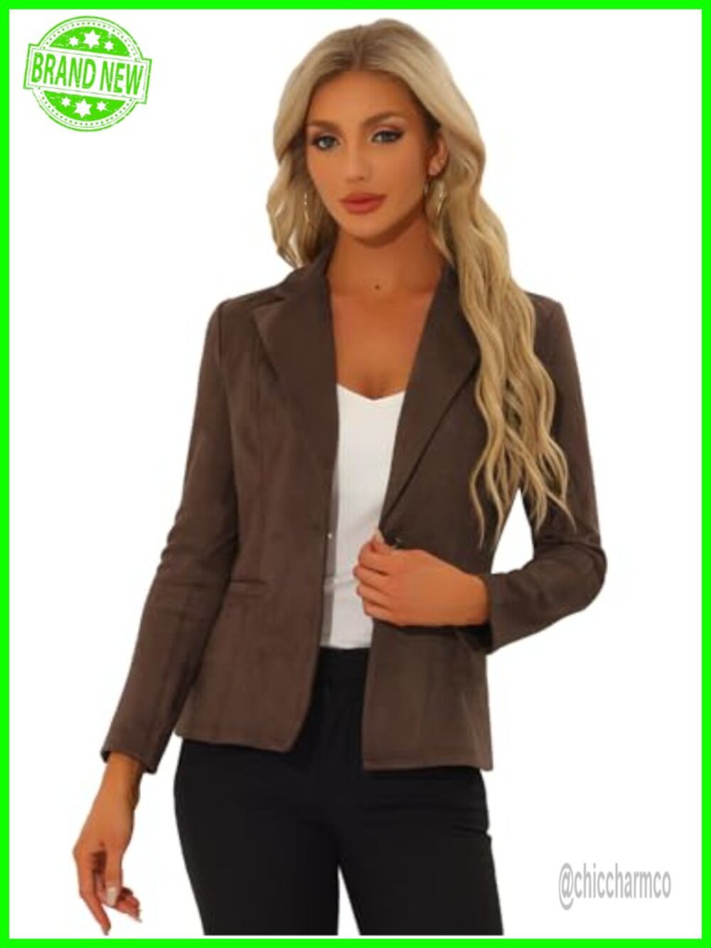 Faux Suede Blazer Work Office Dressy Casual Jacket